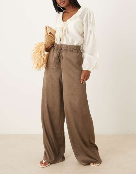 Scalpers – Kaftan-Hose in Khaki mit Knitterstruktur - view 1