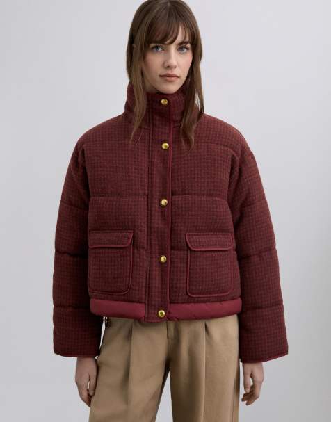 Scalpers – Karierte, kurze Pufferjacke in Terrakotta - view 1