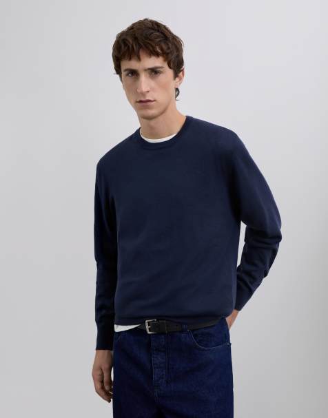 Scalpers - Klassieke tricot sweater met ronde hals in marineblauw - view 1