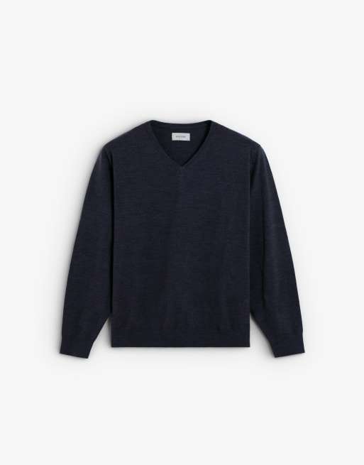 Scalpers - Klassieke tricot sweater met V-hals in marineblauw