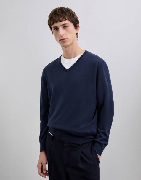 Scalpers - Klassieke tricot trui met V-hals in marineblauw - view 1