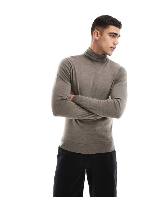 Scalpers – Klassischer Strickpullover in Taupe mit Rundhalsausschnitt