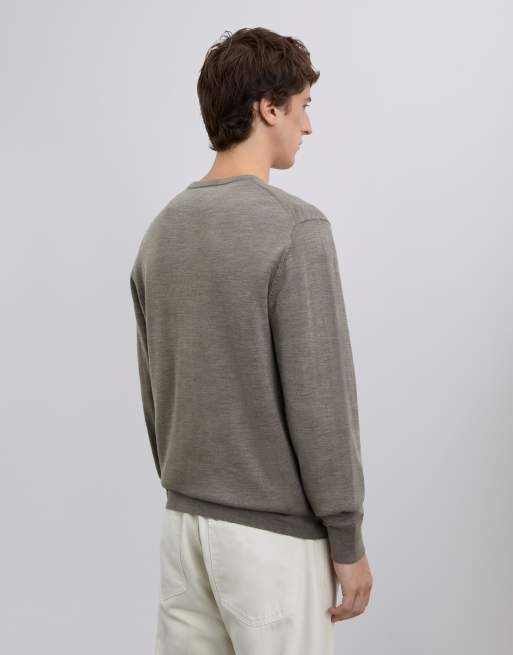Scalpers – Klassischer Strickpullover in Taupe mit Rundhalsausschnitt, 4 von 5