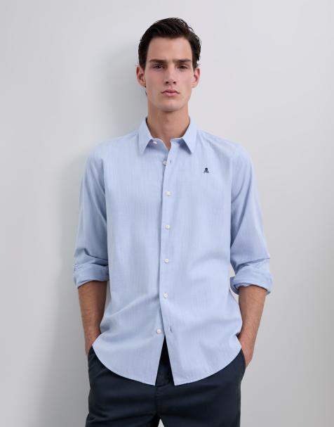 Scalpers – Klassisches Hemd in Himmelblau mit weißen Streifen - view 1
