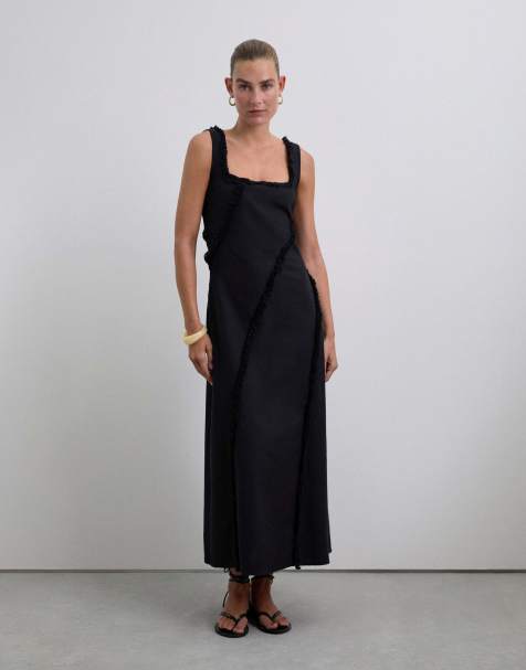 Scalpers – Kleid in Schwarz mit Fransen und Steppnähten - view 1