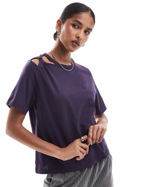Scalpers – Knappes T-Shirt in Lila mit Knotendetail - view 1