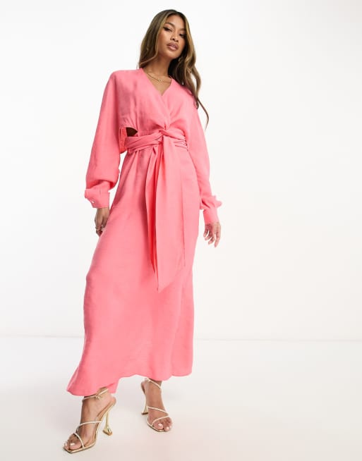 Essentials Damen Fit-and-Flare Maxikleid Langarm - Elegantes Abendkleid