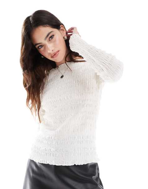 Scalpers – Langärmliges Shirt in gebrochenem Weiß mit Knitterstruktur - view 1