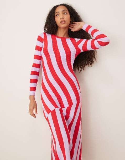 Scalpers – Langärmliges Strickkleid mit Streifen in Flieder - view 1