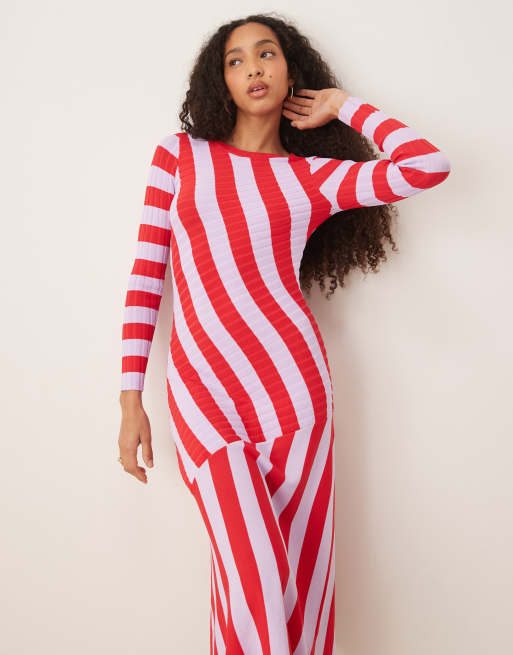 Scalpers – Langärmliges Strickkleid mit Streifen in Flieder