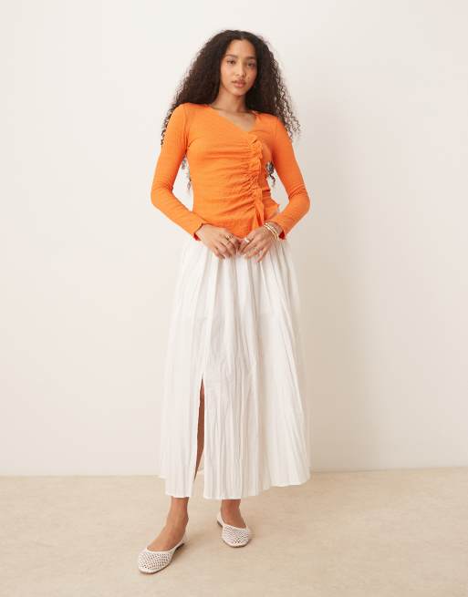 Scalpers – Langärmliges T-Shirt in Orange mit Knitterstruktur, 2 von 4