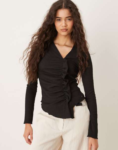 Scalpers – Langärmliges T-Shirt in Schwarz mit Knitterstruktur - view 1