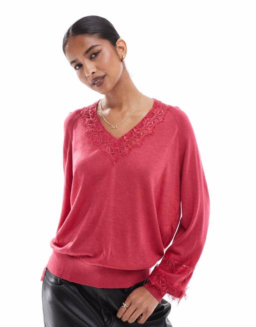 Scalpers – Lara – Pullover in Himbeerrot