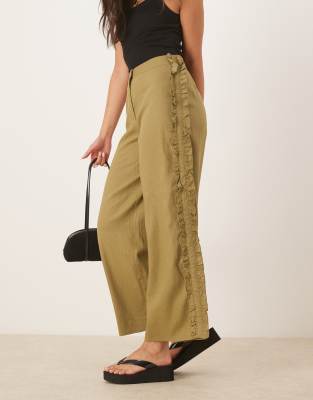 Scalpers – Lässige Hose in Khaki mit Rüschen - view 1