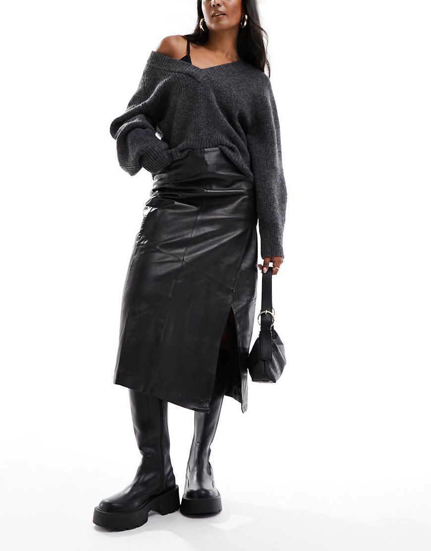 Scalpers leather midi skirt in black