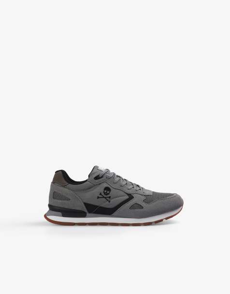 Scalpers – Leder-Sneaker in Grau mit Totenkopfmotiv - view 1