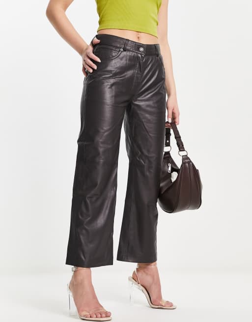 Scalpers – Lederhose in Dunkelbraun mit geradem Schnitt
