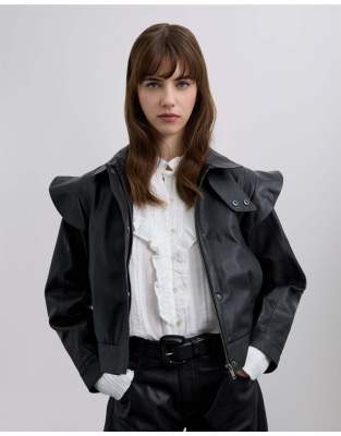 Scalpers - Lederjacke in Schwarz mit Rüschen