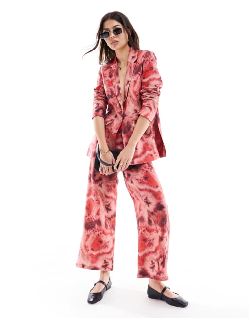 Scalpers – Leinenhose mit Batikmuster in Rot