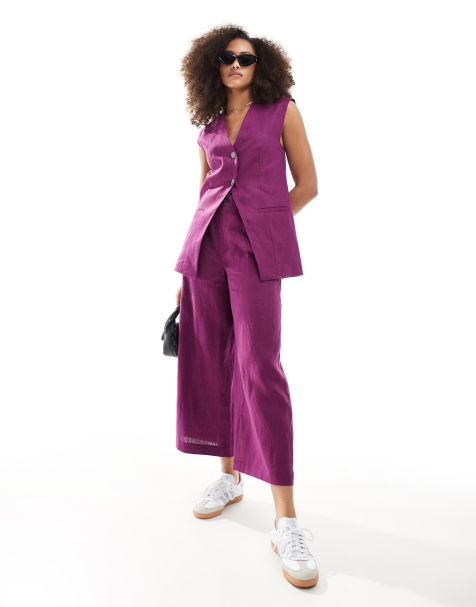 Scalpers linen plain pants in purple - view 1