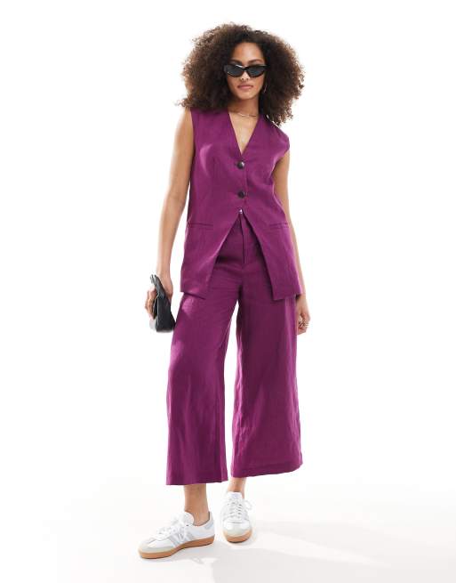 Scalpers linen plain singlet in purple
