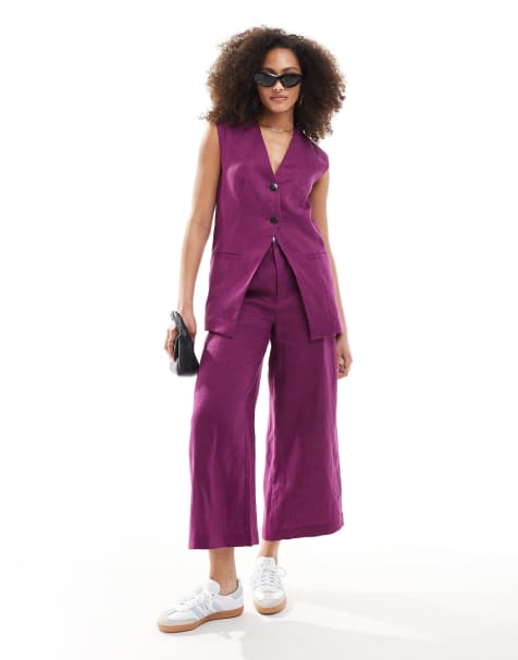 Scalpers linen plain vest in purple - view 1