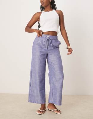 Linen studs pant in indigo-Blue