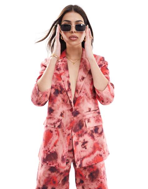 Scalpers - Linnen blazer in rode tie-dye - view 1