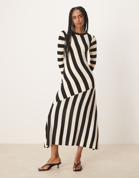 Scalpers long sleeve knit dress in black stripes - view 1