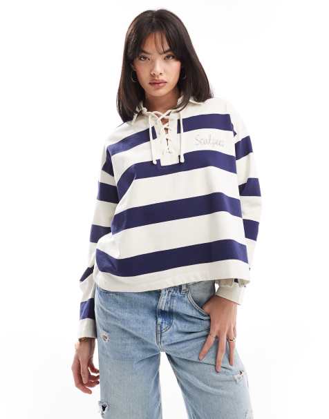 Scalpers - Maglione a righe blu con colletto stile polo - view 1