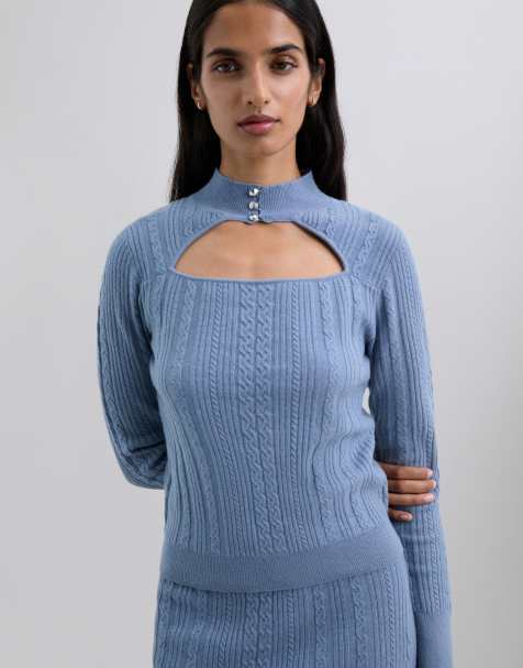 Scalpers - Maglione a trecce azzurro con apertura - view 1