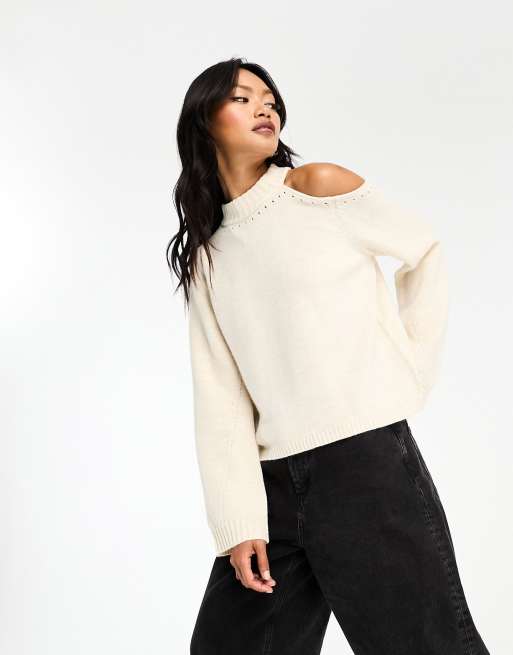 Scalpers - Maglione bianco sporco con spalle scoperte