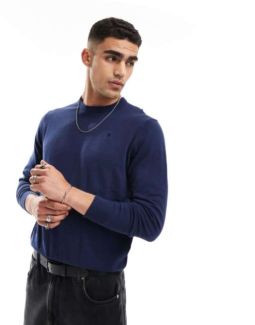 Scalpers - Maglione blu navy con scollo rotondo e teschio
