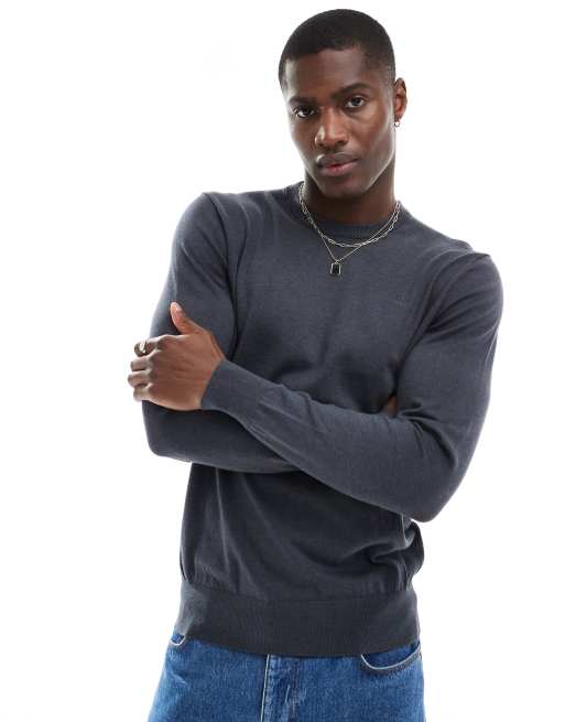 Scalpers - Maglione blu navy con scollo rotondo e teschio