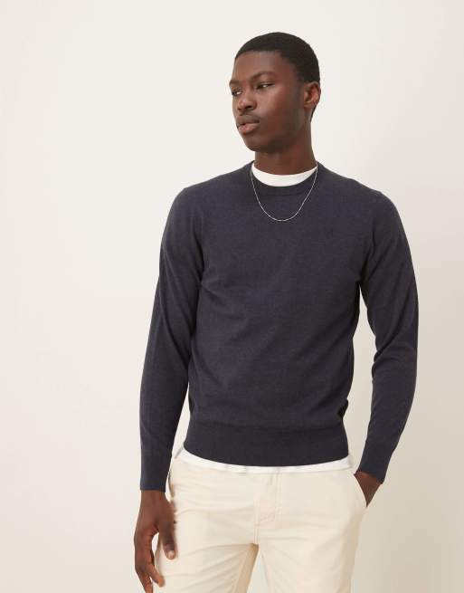 Scalpers - Maglione blu navy in tricot con scollo rotondo e teschio