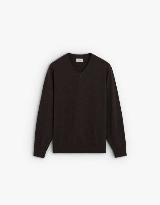 Scalpers - Maglione bordeaux classico in tricot con scollo a V