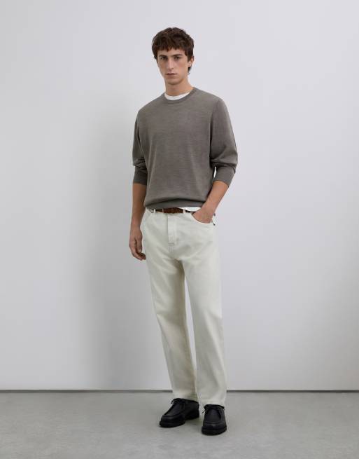Scalpers - Maglione classico color talpa in tricot con scollo rotondo, 2 di 5