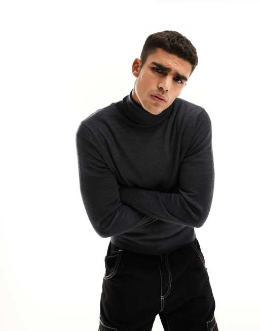 Scalpers - Maglione classico grigio scuro con collo alto