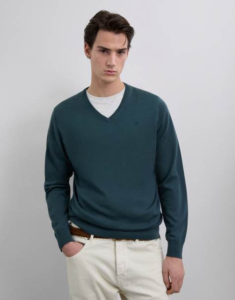 Scalpers - Maglione classico in tricot color anatra con scollo a V - view 1