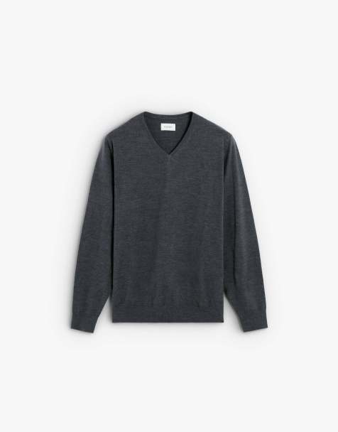 Scalpers - Maglione classico in tricot color grigio blu con scollo a V - view 1