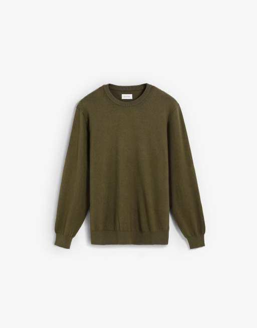 Scalpers - Maglione classico kaki in tricot con scollo rotondo