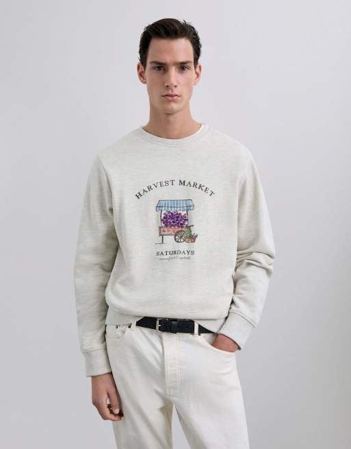Scalpers - Maglione color beige mélange con grafica 