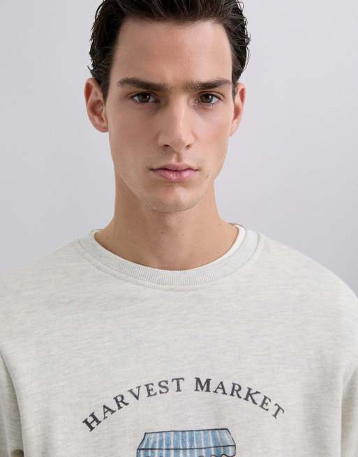Scalpers - Maglione color beige mélange con grafica "Market", 4 di 5