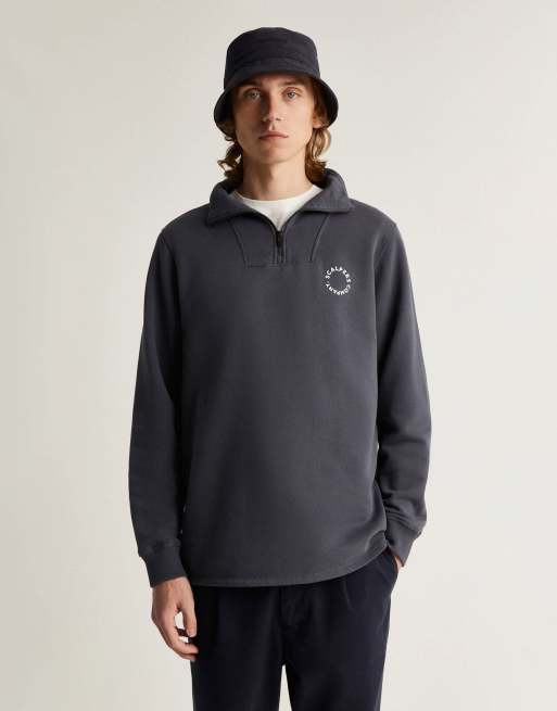 Scalpers - Maglione con scollo a V blu navy con zip