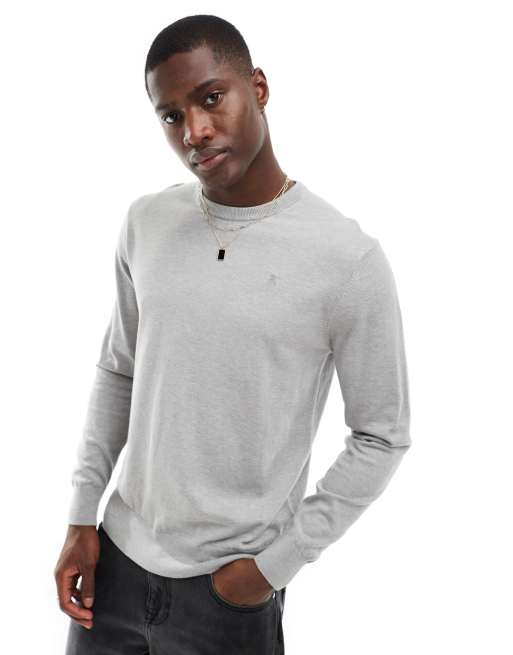 Scalpers - Maglione grigio chiaro con scollo rotondo e teschio