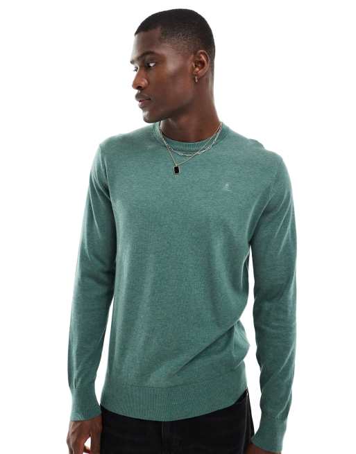 Scalpers - Maglione kaki con scollo rotondo e teschio