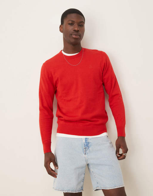 Scalpers - Maglione rosso in tricot con scollo rotondo e teschio