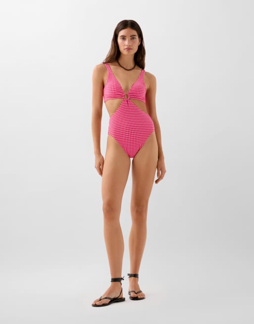 Scalpers - Maillot 1 pièce à carreaux vichy avec découpes - Framboise