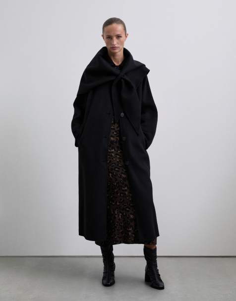 Scalpers - Manteau à détail écharpe fabriqué à la main - Noir - view 1