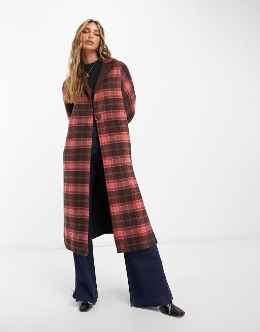 Scalpers - Manteau long avec col à carreaux - Marron foncé